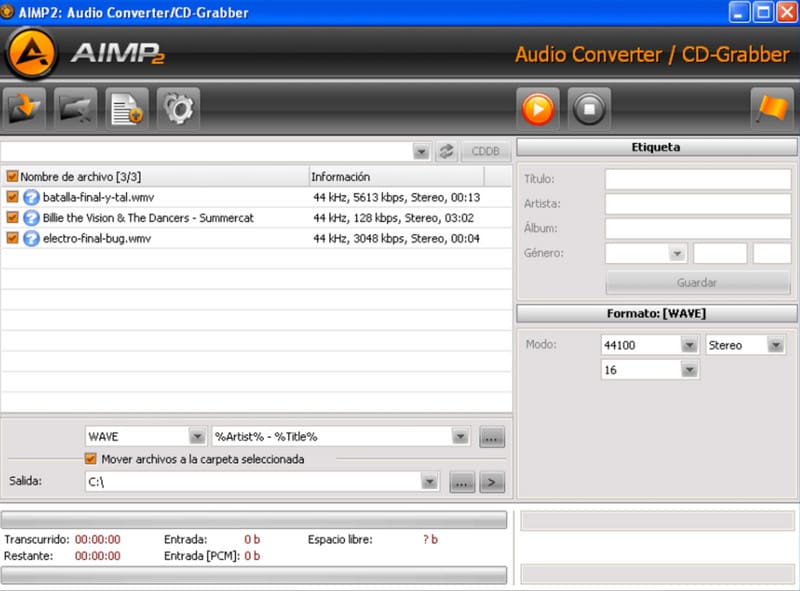 AIMP Ljudkonverterare med låg kvalitet