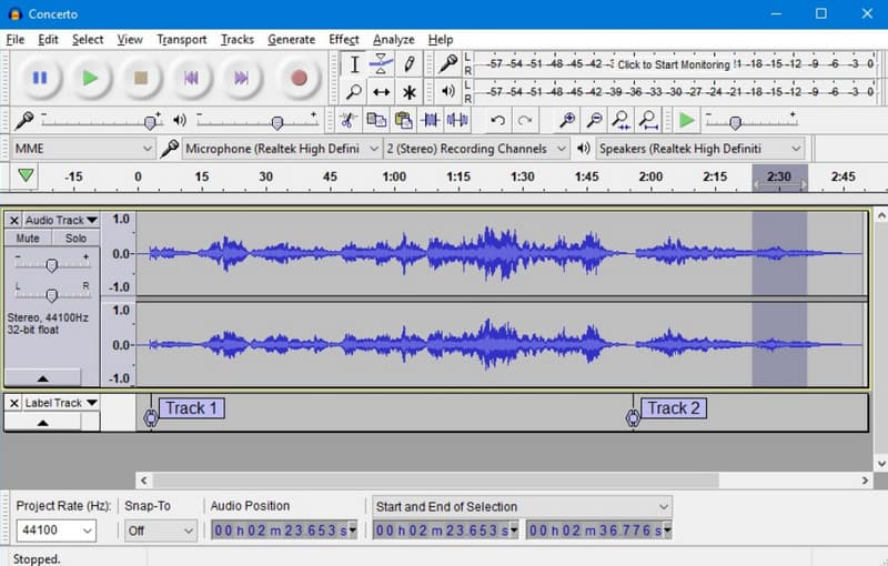 Audacity Audio konvertor nízké kvality