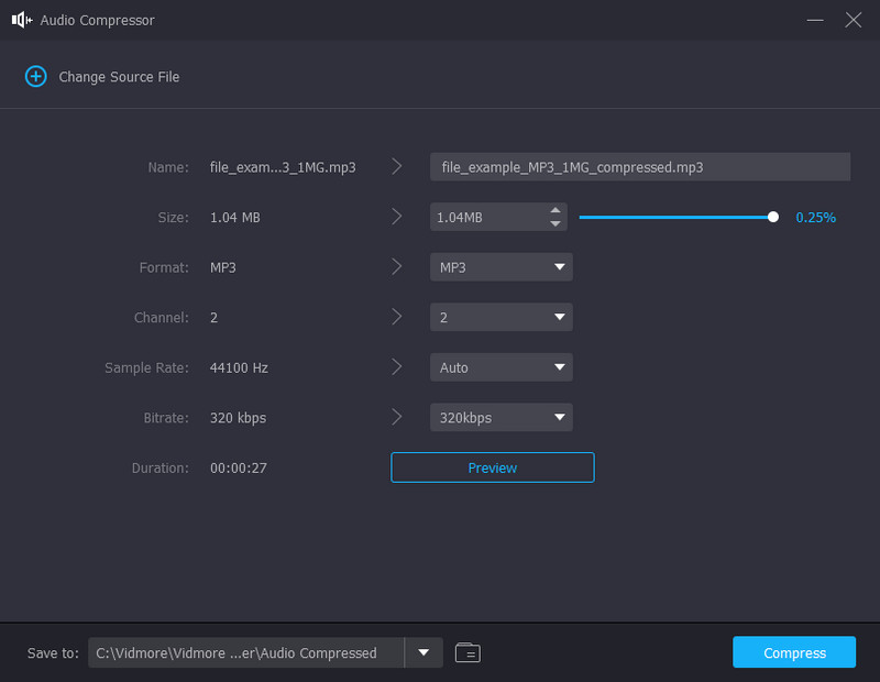 Modifica bitrate del compressore audio