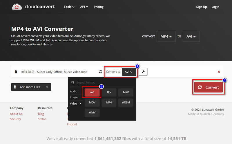 Cloudconvert Tukar kepada AVI