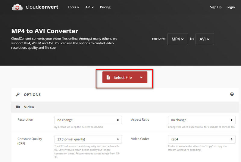 Cloudconvert Seleziona file