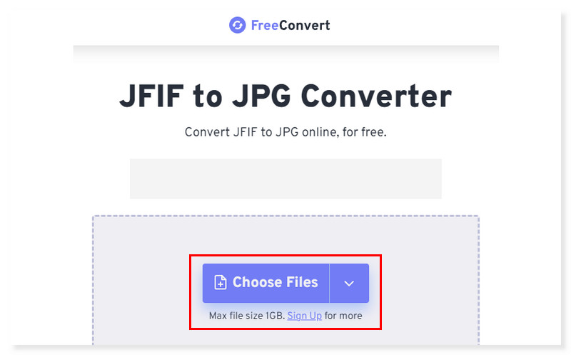 FreeConvert เลือกไฟล์ JIFF