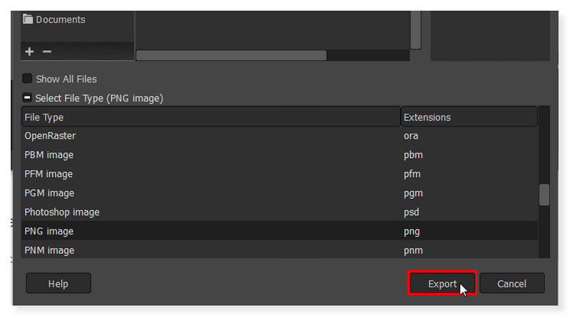 GIMP Exportera PNG-filer