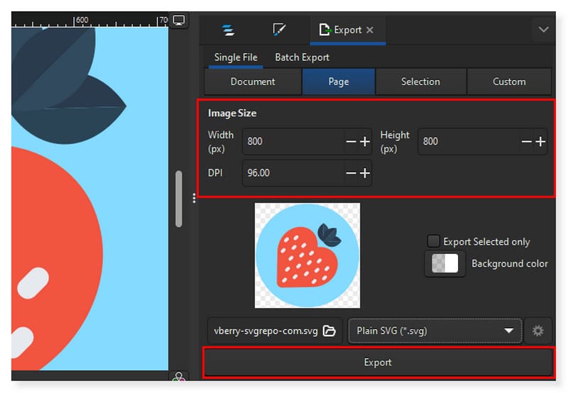 Inkscape Modifica il file di esportazione