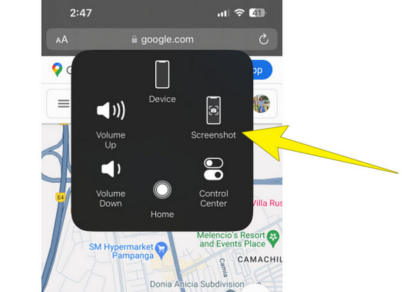 Captură de ecran pe Google Map iPhone