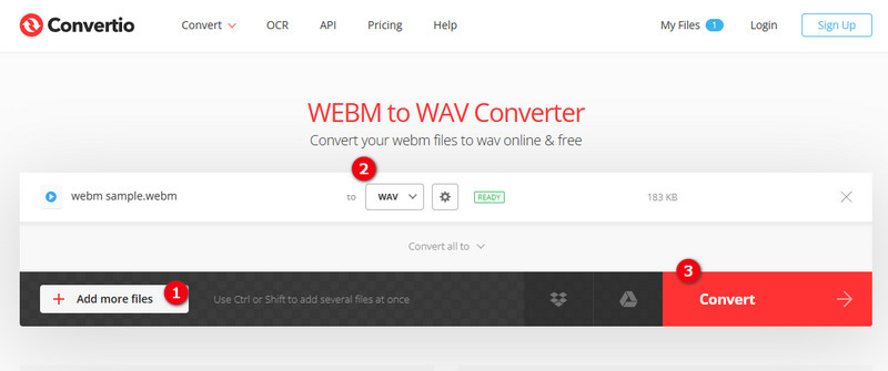 WebM WAV Convertio Imposta Converti