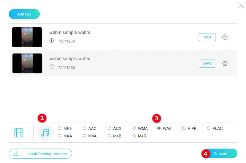 WebM WAV Vidmore Conjunto en línea Convertir