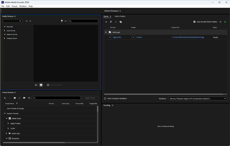 Adobe Media Encoder-grensesnitt