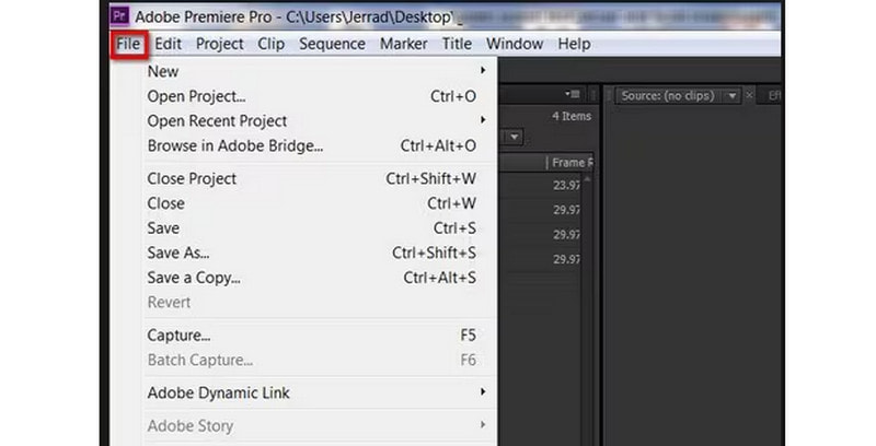 Arquivos de upload do Adobe Premiere