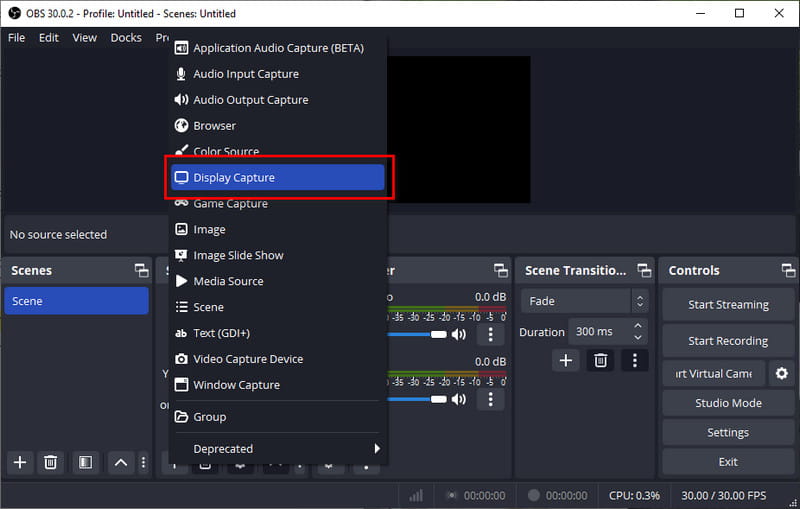 Choose Display Capture on Sources