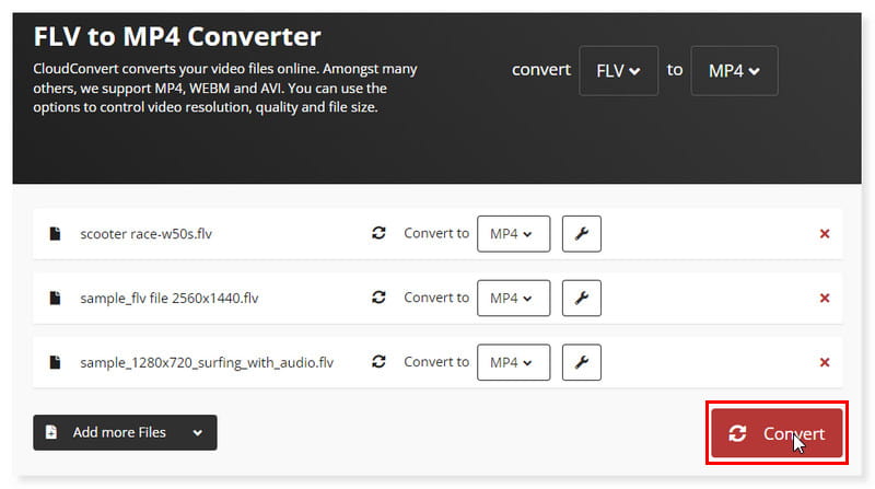 Cloudconvert FLV Convertiți în MP4