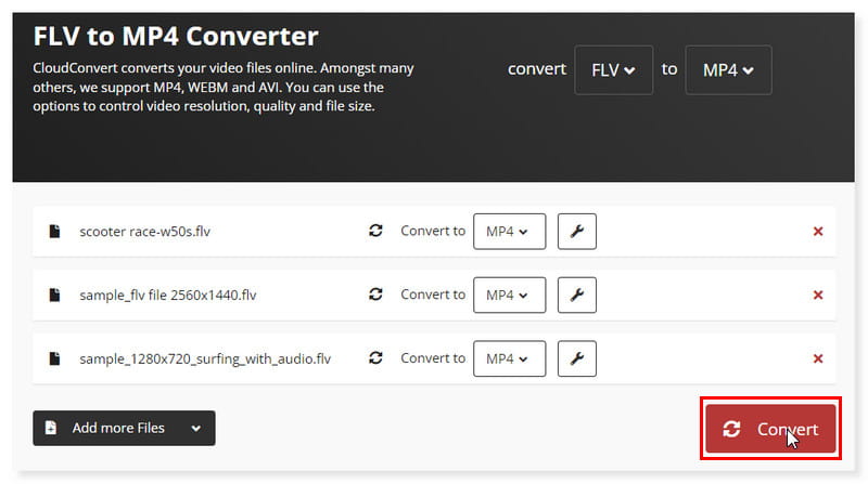 Cloudconvert FLV Pretvori u MP4