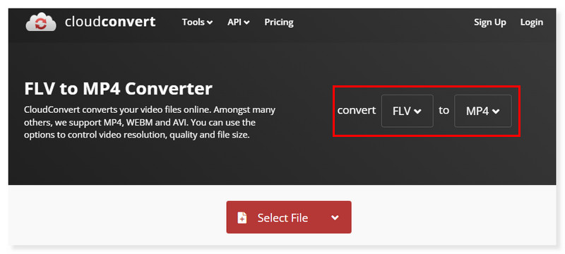 Convertidor de FLV a MP4 de Cloudconvert
