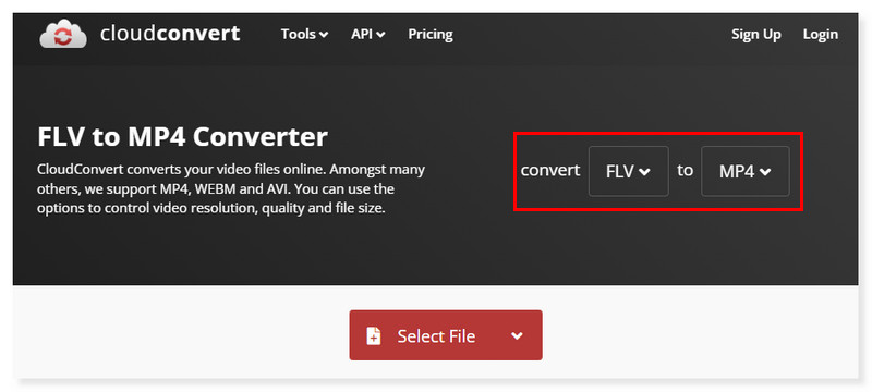 Cloudconvert FLV u MP4 pretvarač