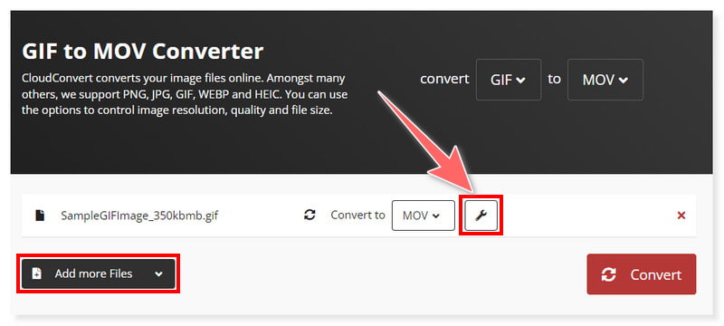 CloudConvert Select MOV Output Format