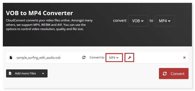 Cloudconvert Установить формат вывода