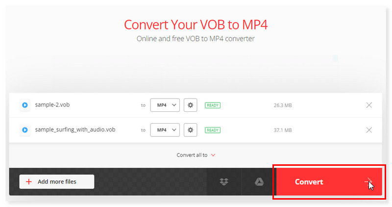Convertio VOB फ़ाइलें कन्वर्ट करें