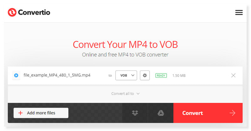 Convertio MP4'den VOB'ye dönüştürücü
