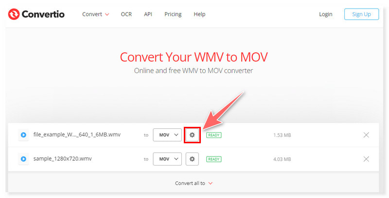 Convertio Set MOV Output Format