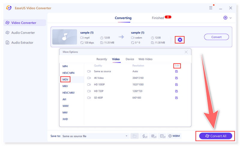 EaseUS Convert All to MOV