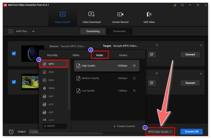 Minitool Select MP3 Output Format