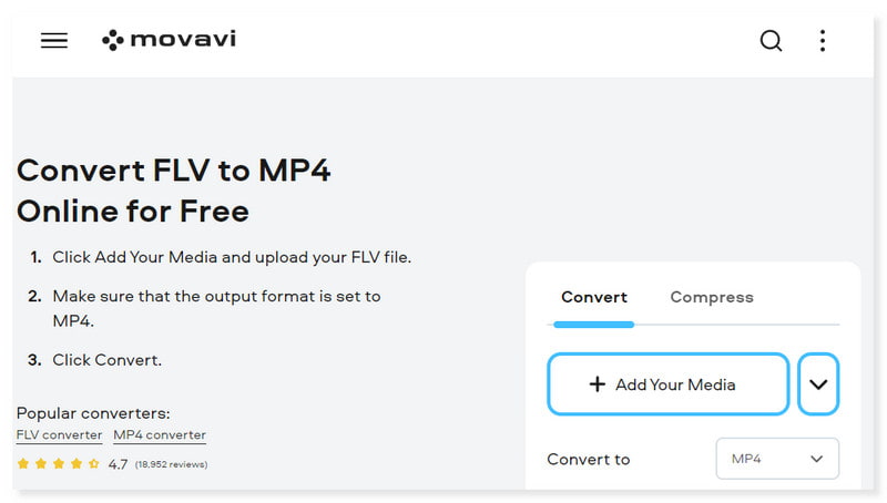 Movavi ऑनलाइन FLV कनवर्टर