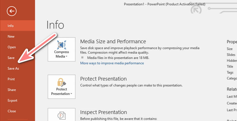 حفظ عرض Powerpoint 