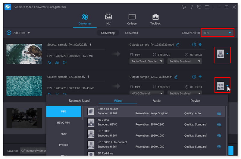 Format Output Penukar FLV Vidmore