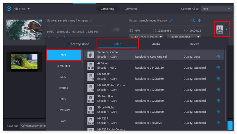 Vidmore Offline Escolha o formato de saída