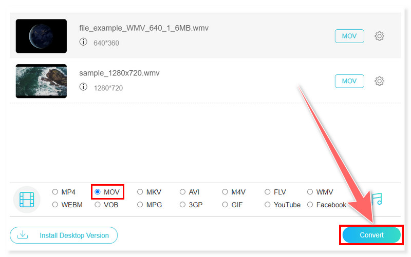 Vidmore Online Convert to MOV