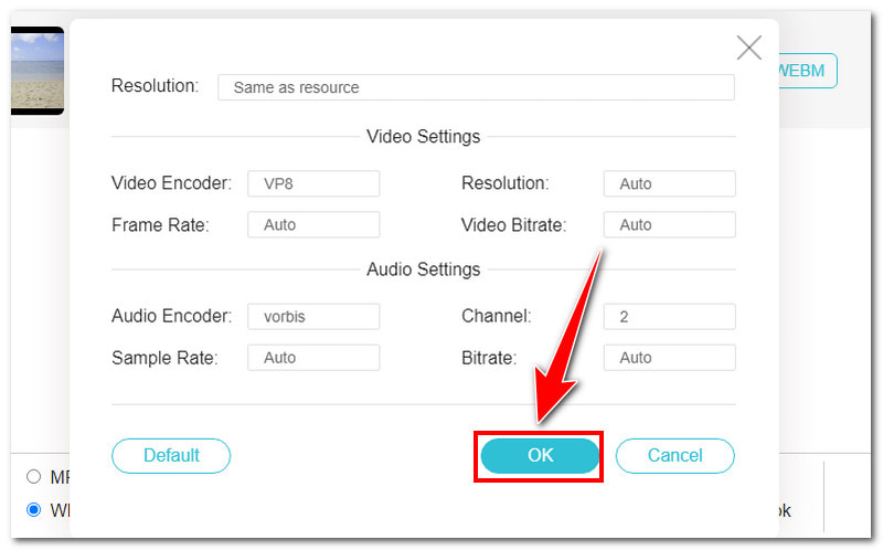 Vidmore Online Select WEBM Format