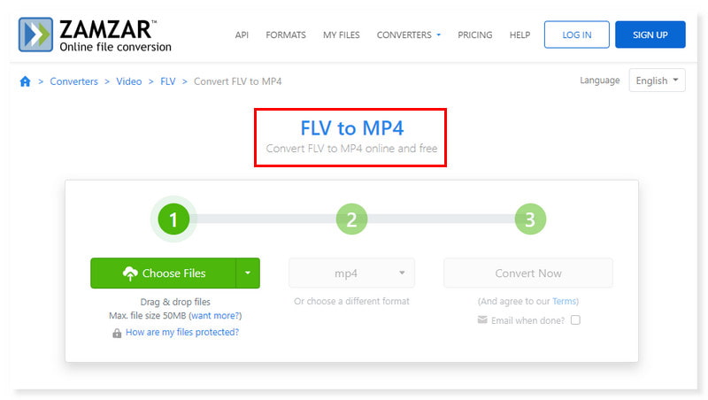 Zamzar FLV til MP4 Converter