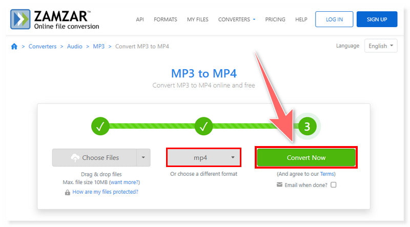 Convertitore da MP3 a video di Zamzar