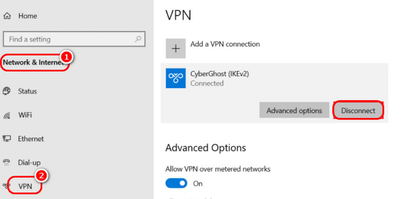 Deshabilitar cualquier VPN