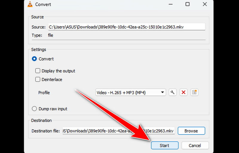Startknop MKV naar MP4 VLC