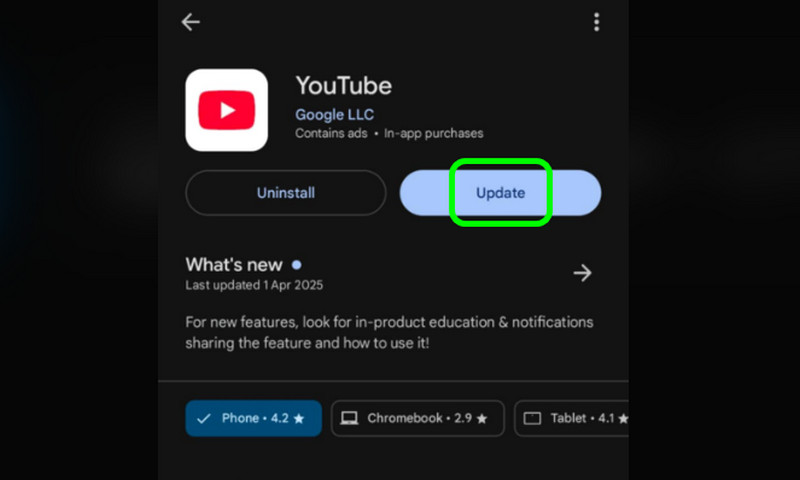Aggiorna l'app di YouTube