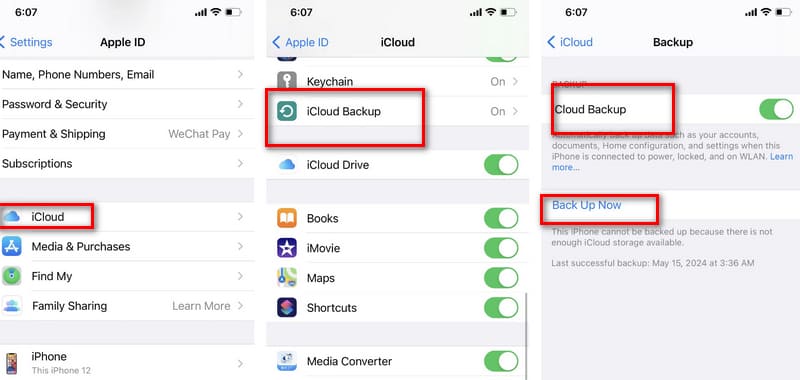 Backup de vídeo para iCloud