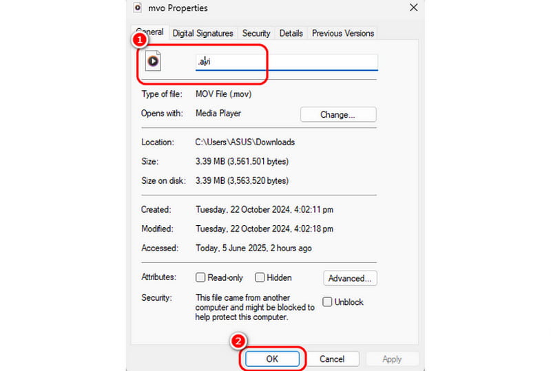 Cambiar la extensión del archivo MOV