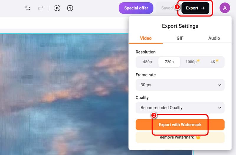 Click Export Button Flexclip