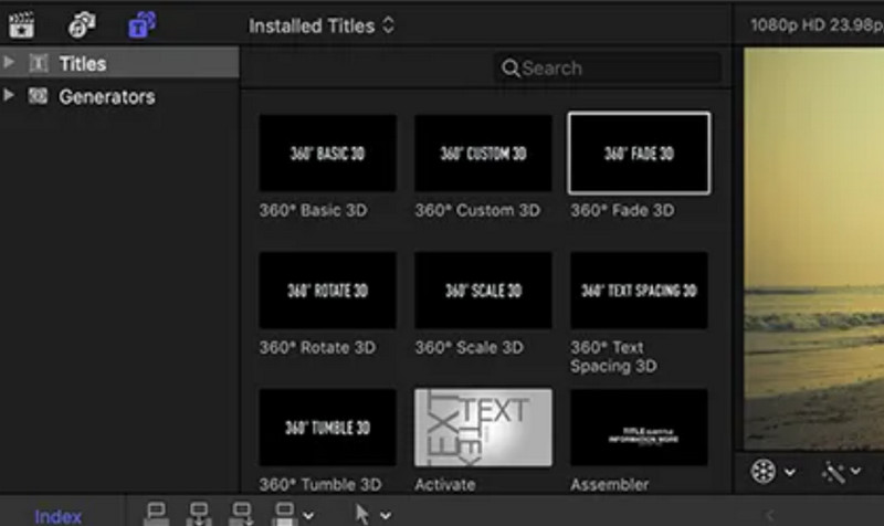 Judul Final Cut Terpasang