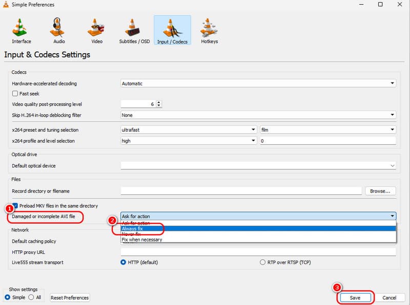 Corregir las funciones de los códecs de entrada de archivos MOV de VLC