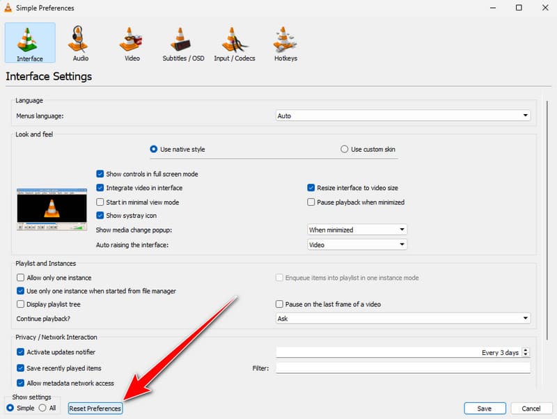 Reset Vlc Preferences