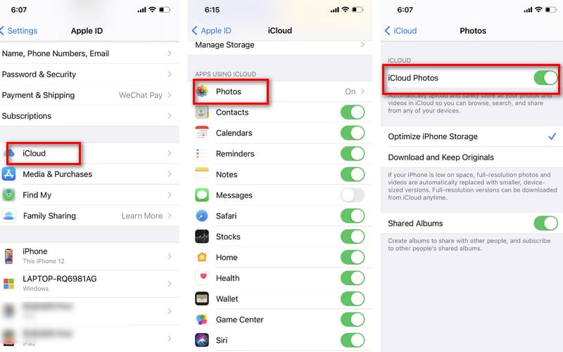 Sincronizar vídeo com o iCloud