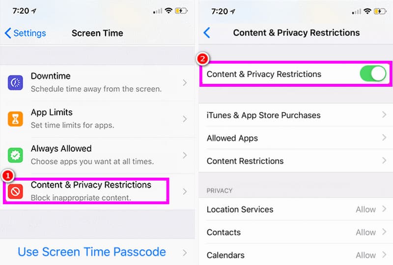 Inaktivera innehållssekretessbegränsningar på iPhone