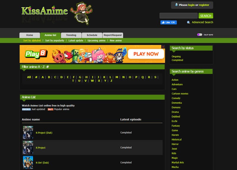 Ιστότοποι ροής ταινιών Kissanime