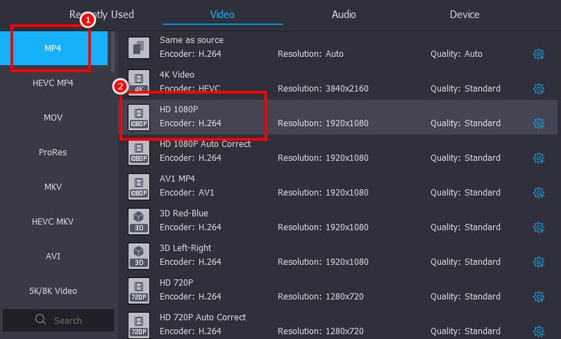 รูปแบบเอาท์พุต H264 Codec Vidmore