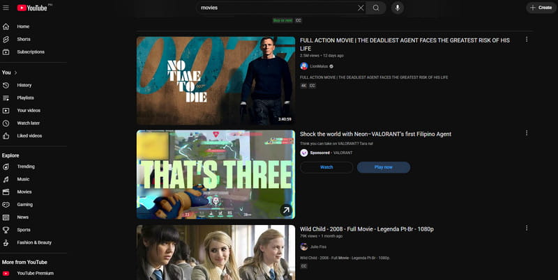 Ιστότοποι ροής ταινιών στο Youtube
