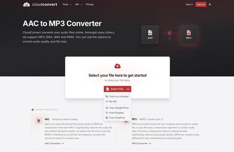 Cloudconvert AAC naar MP3-converter online