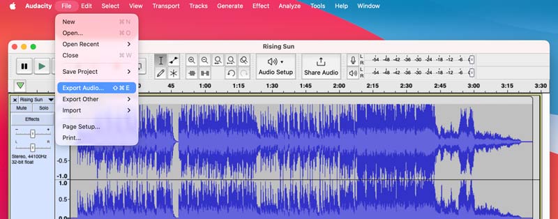 Exportar áudio do Audacity no Mac
