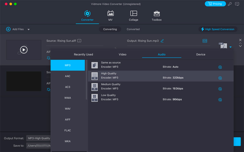 Converter Aiff para MP3 no Mac Vidmore